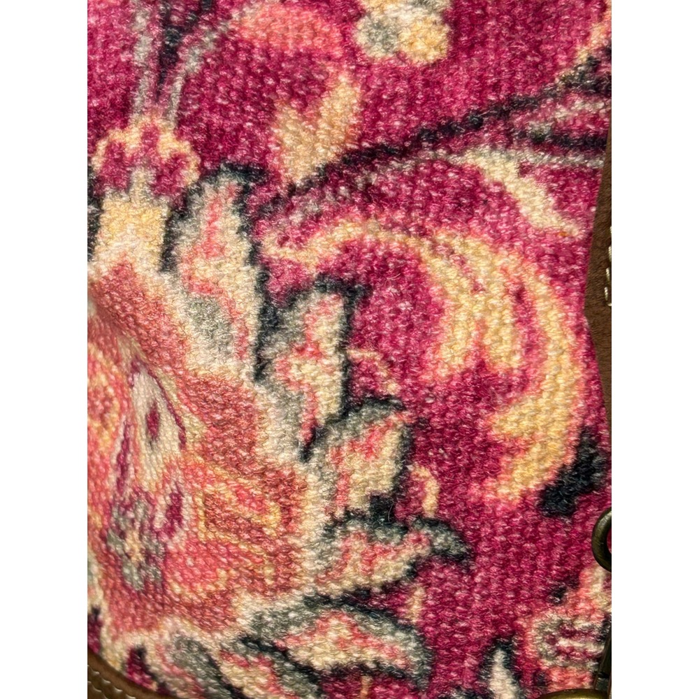 Myra Bag Floral Rug Tapestry Canvas Leather Crossbody Bag Pink Gray Boho S-1294 - Picture 2 of 11